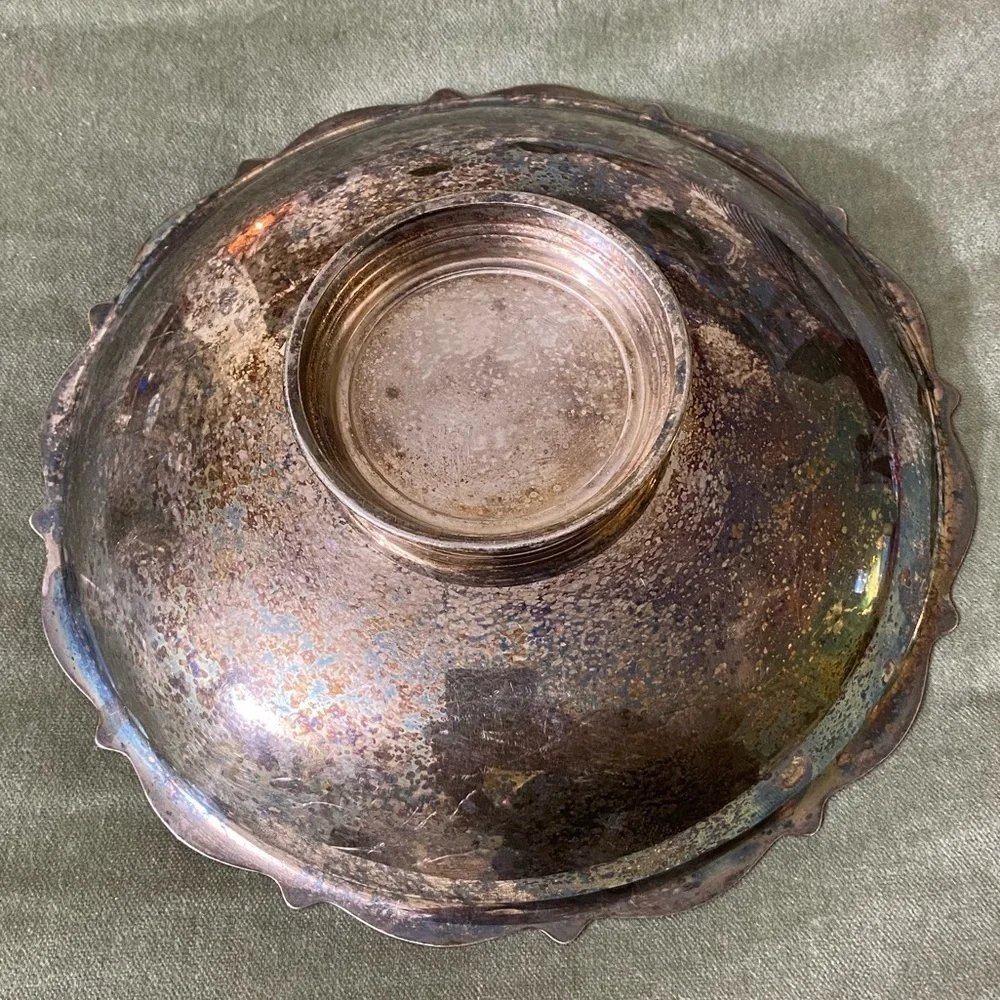 WM A Rogers mid century silver plate yellow enamel pedestal candy dish bowl OSK